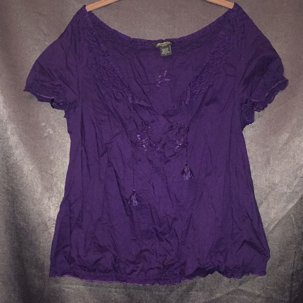 Dark purple Eddie Bauer off the shoulder top
